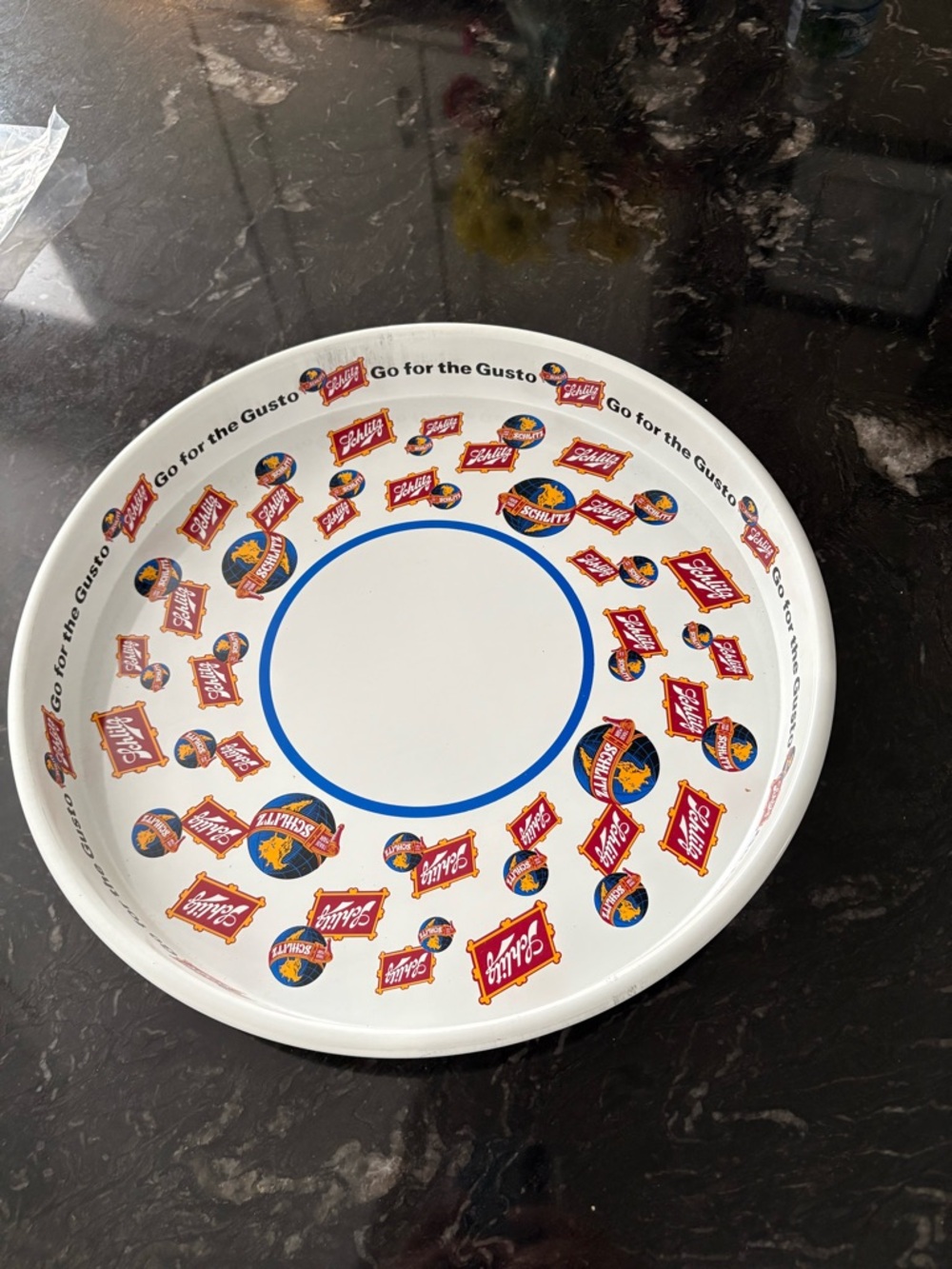Vintage Schlitz Serving Tray - White with Red & Blue Logos